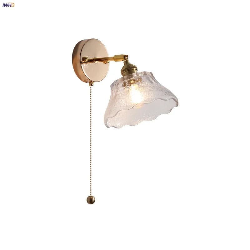Afralia™ Copper LED Wall Lights Clear Glass Switch Bedside Lamp Nordic Modern