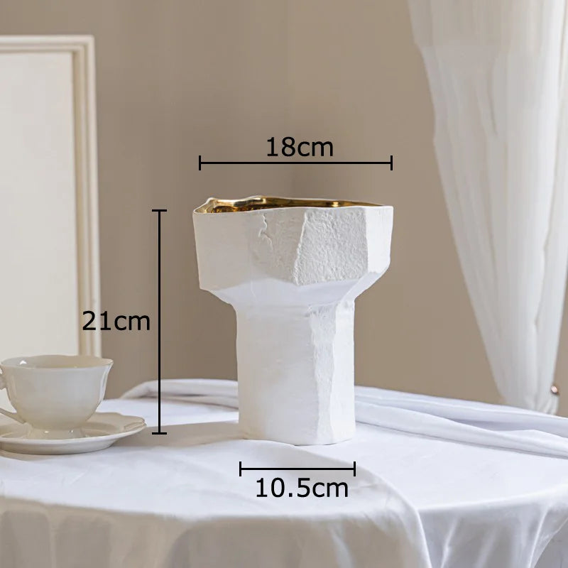 Afralia™ White Ceramic Vase Desk Decor Flowers Floral Porcelain Aesthetic Room Decor