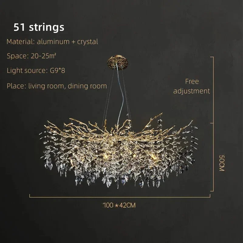 Afralia™ Luxury Crystal Chrome Chandelier Silver Gold LED Tree Branch Chandelier for Living Dining Room