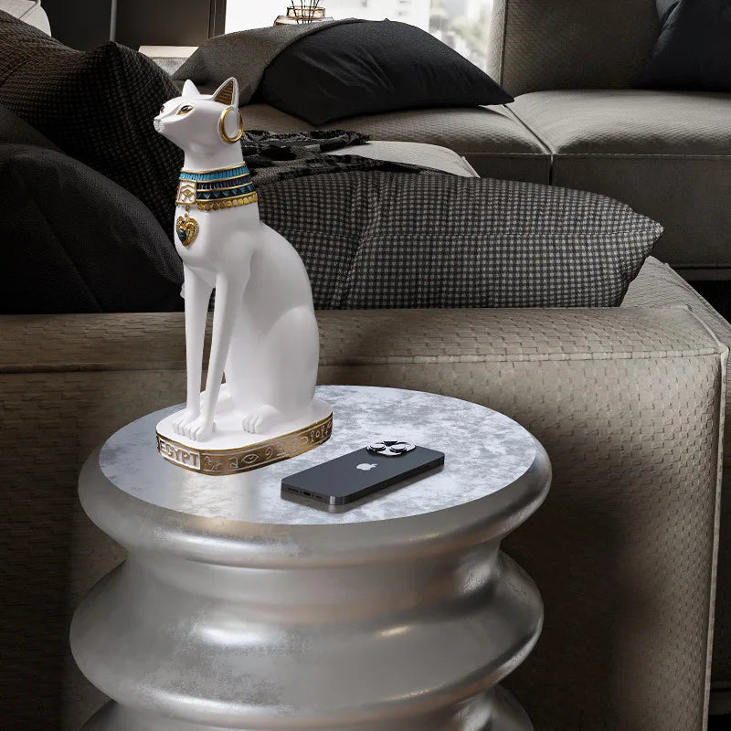 Nordic Egyptian Cat White Resin Ornament Figurine for Living Room Decor by Afralia™