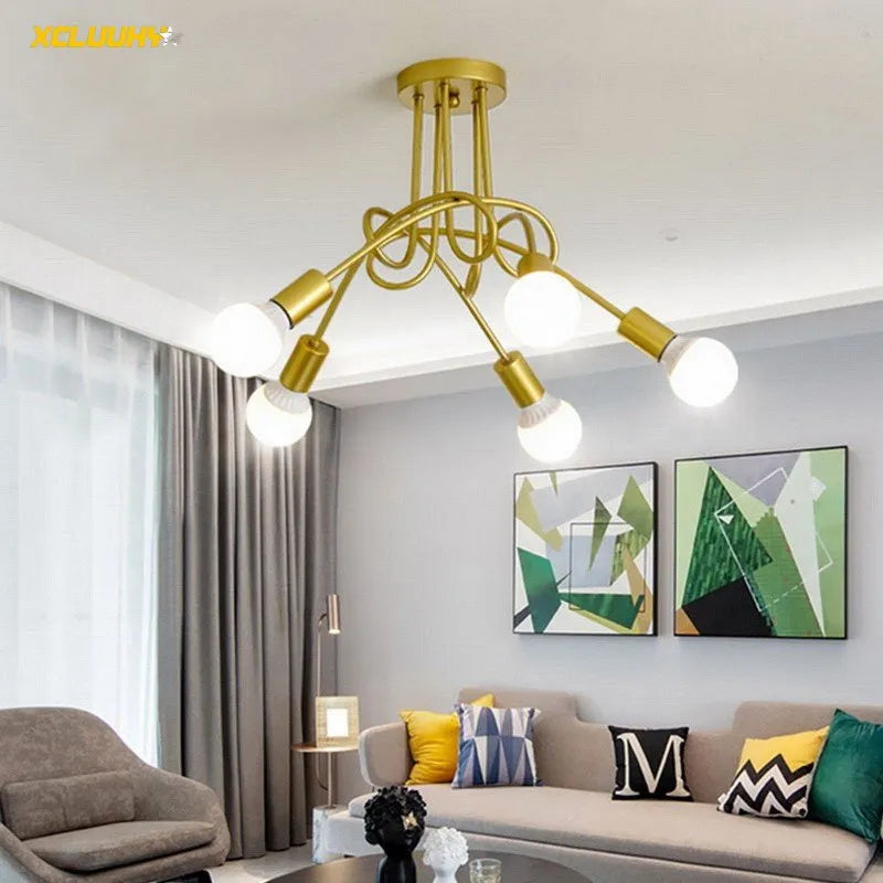 Afralia™ Gold Black Sputnik Chandelier Pendant Light for Living Room Bedroom Farmhouse