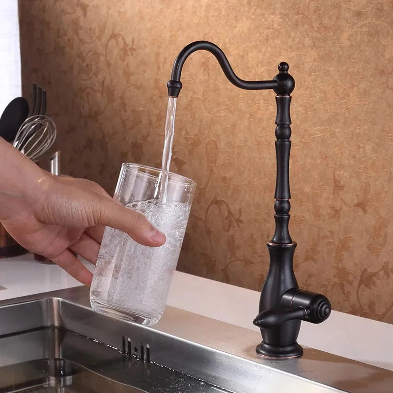 Afralia™ Gold Kitchen Sink Faucet Cold Water Tap 360° Rotating Drinking Faucet Solid Brass