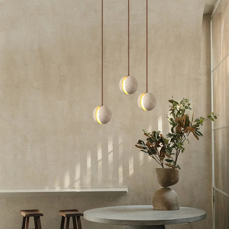 Afralia™ Stone LED Hanging Lamp Yellow Travertine Nordic Minimalism Pendant Lighting