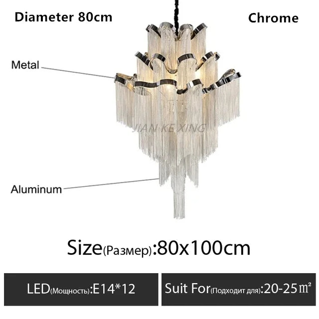 Afralia™ Tassel Chandelier Aluminum Chain Pendant Lamp for Luxe Living Spaces