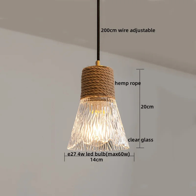 Afralia™ Clear Glass LED Pendant Light - Hemp Rope Chandelier for Home Decor