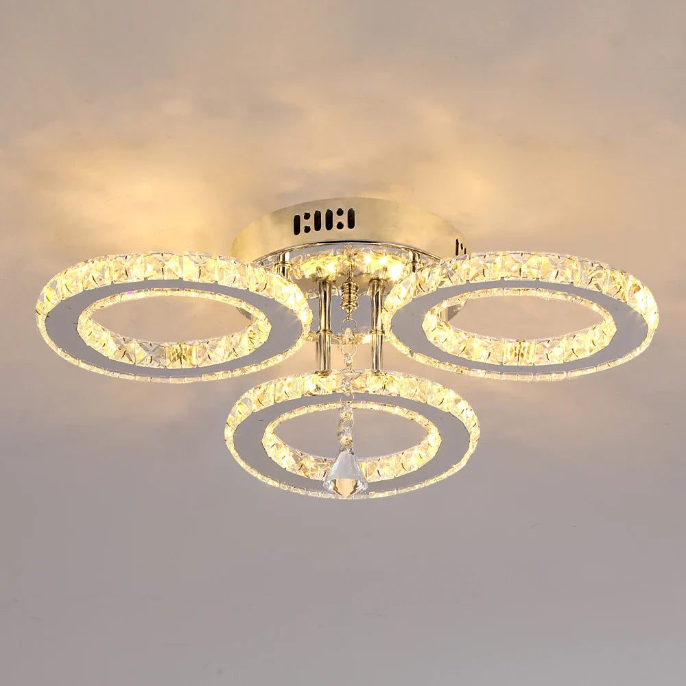 Afralia™ Crystal Chandelier 3Rings Chrome Pendant Light for Bedroom Living Room