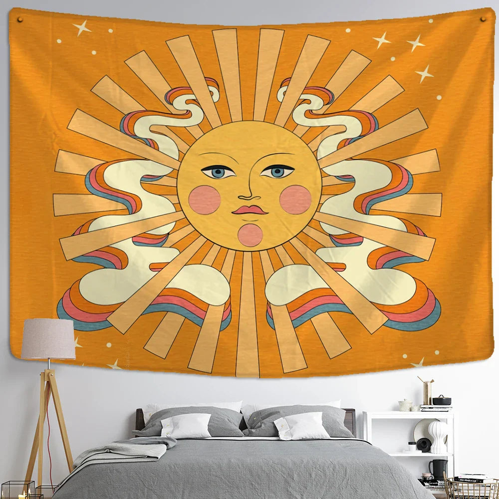 Afralia™ Psychedelic Hippie Tapestry Wall Hanging for Colorful 80s Aesthetic Boho Decor