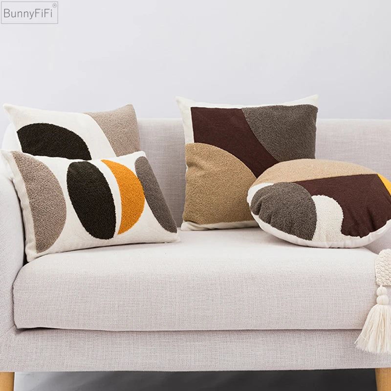 Afralia™ Abstract Beige Coffee Brown Knot Cushion Cover | Handmade Neutral Art for Sofa Bed