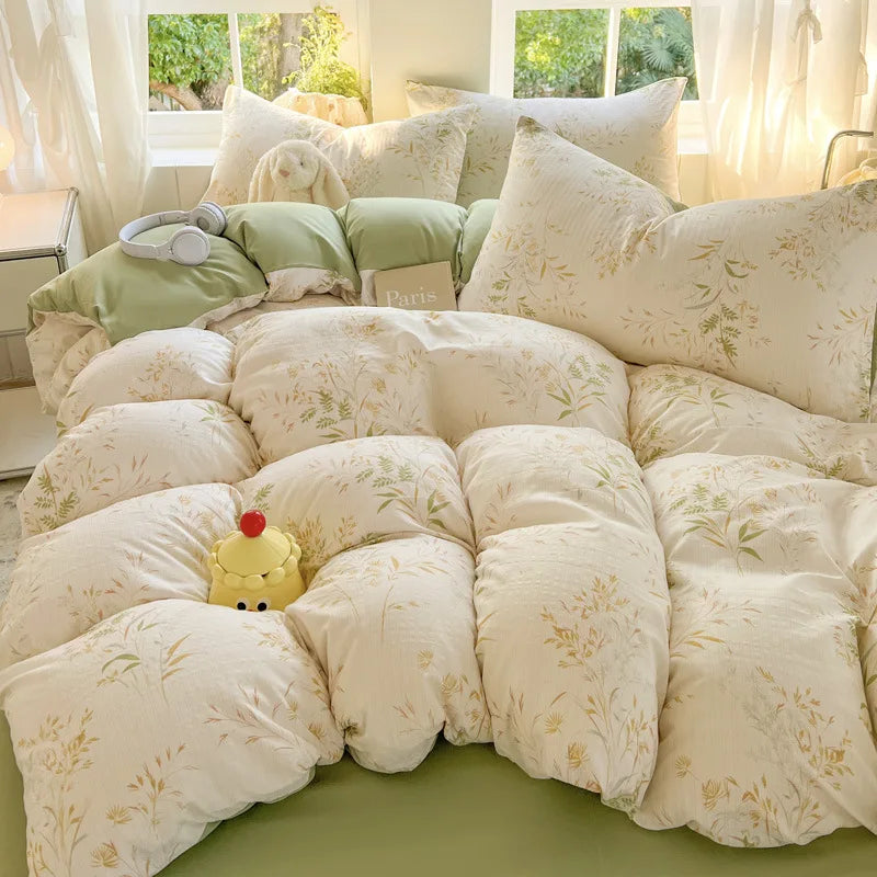 Afralia™ Plant Print Bedding Set - Twin Full Size Soft Comforter for Skin Friendly Bedroom Decor