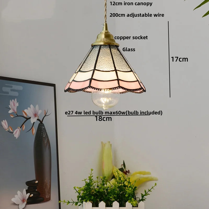Afralia™ Brass Vintage Glass Pendant Lamp Adjustable LED Dining Room Kitchen Fixture