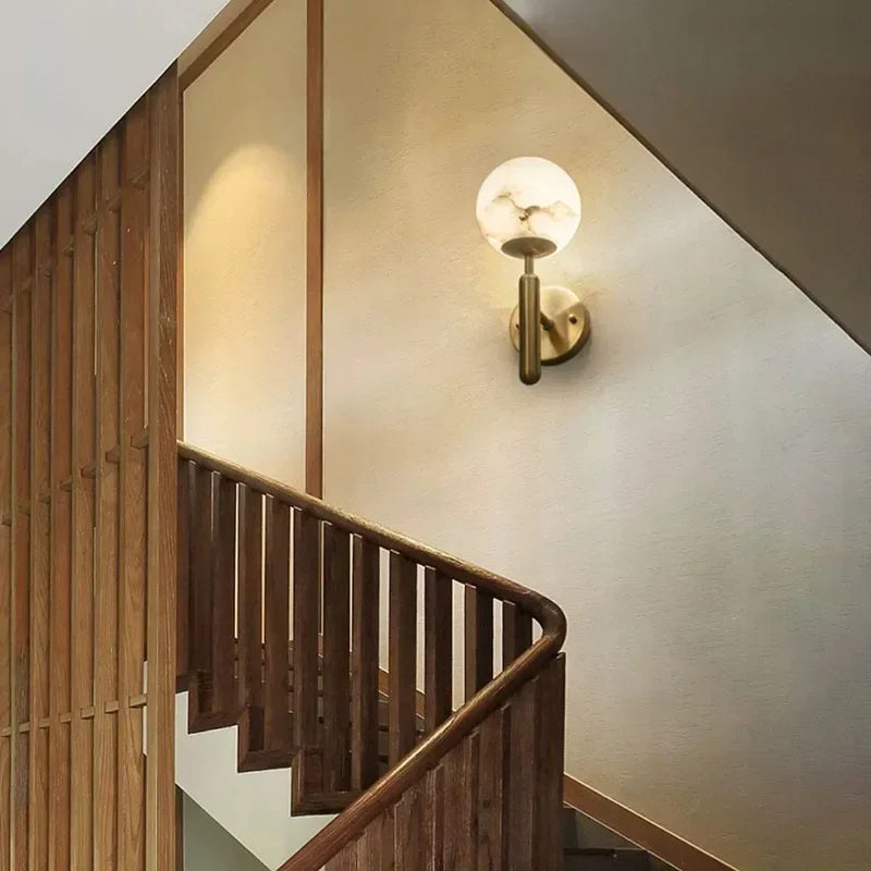 Afralia™ Copper Marble Ball Wall Lamp for Luxe Living Spaces