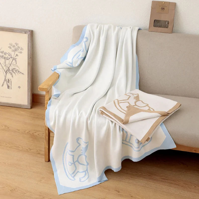 Afralia™ Pony Printed Knitted Blanket: Cozy & Breathable - All Season Children's Sofa Throw