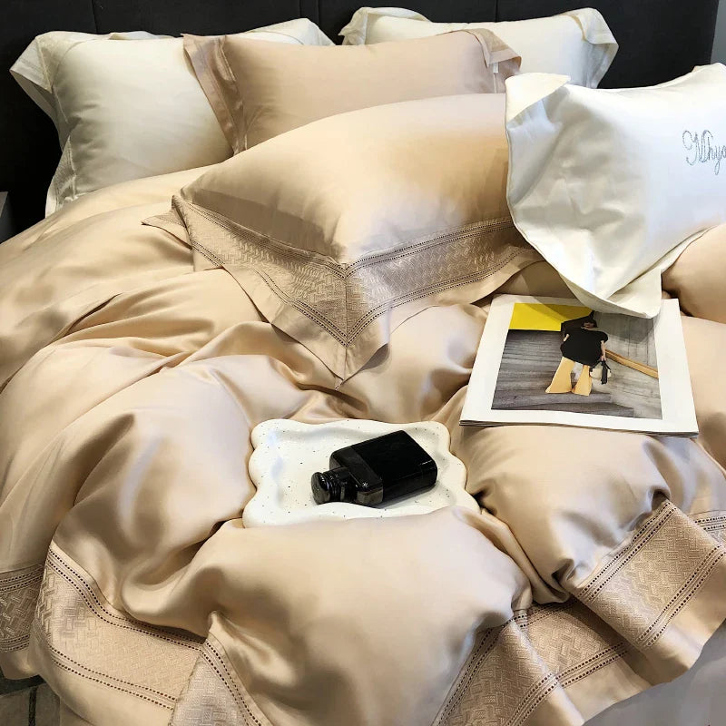 Afralia™ 1000TC Lyocell Fibre Bedding Set with Broadside Embroidery - Soft, Silky & Pure Color