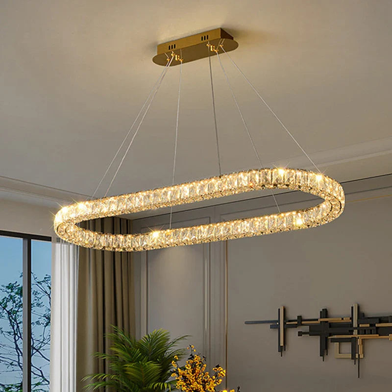 Afralia™ Oval Crystal Ceiling Chandelier Dimmable LED Light