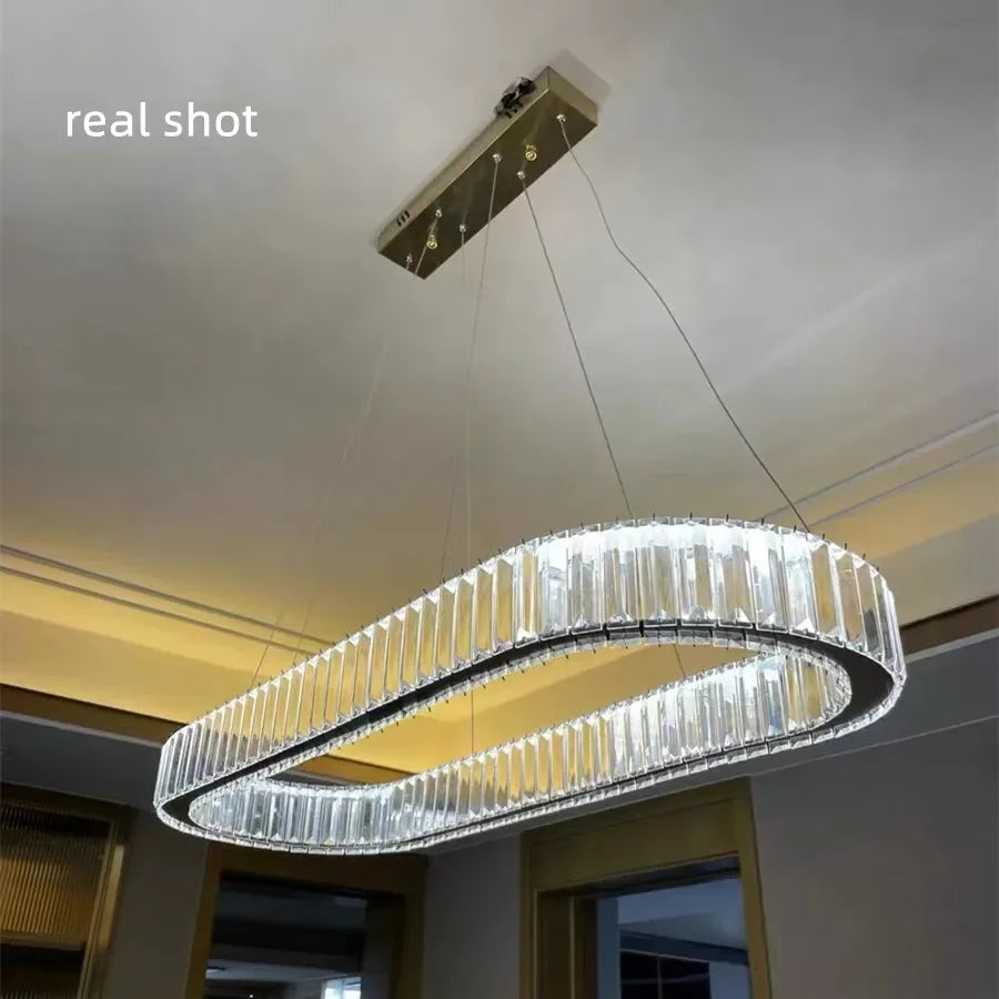 Afralia™ Crystal Chandelier Pendant Lights Dimmable LED Oval Lustre Hang Lamp