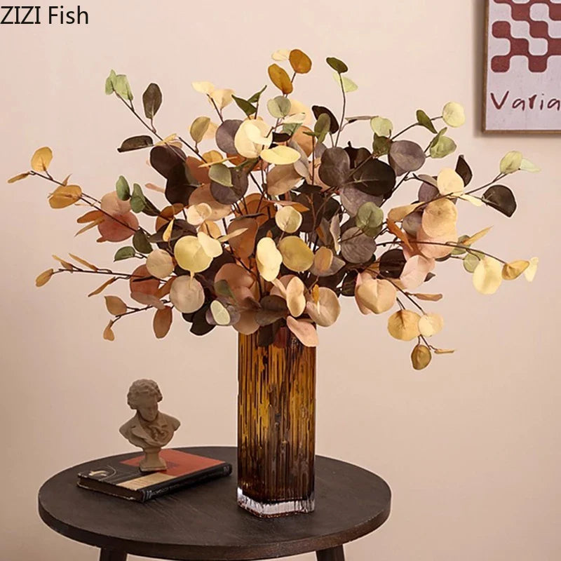 Amber Glass Vase & Artificial Flower Arrangement Set by Afralia™