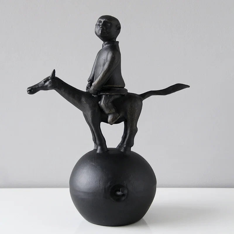 Afralia™ Copper Horse Rider Sculpture: Abstract Chinese Retro Home Decor Figurine