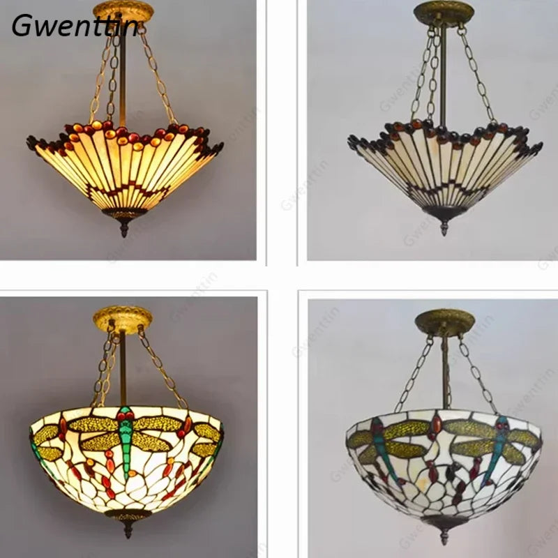 Afralia™ Stained Glass Tiffany Chandelier Pendant Light for Mediterranean Home Decor