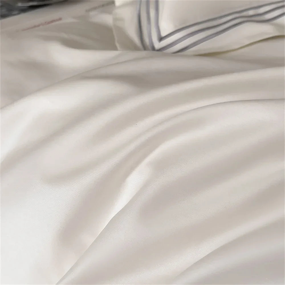 Afralia™ 1200TC Embroidered Egyptian Cotton Bedding Set - 4pcs King Queen Solid Sheets