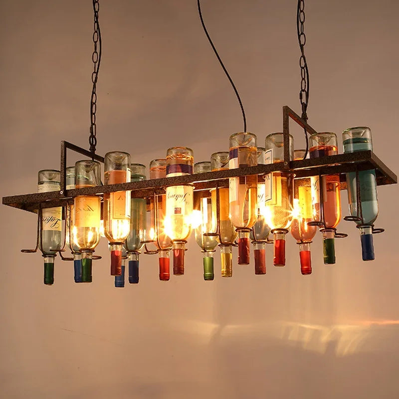 Afralia™ Retro LED Wine Bottle Iron Pendant Light for Kitchen & Bar