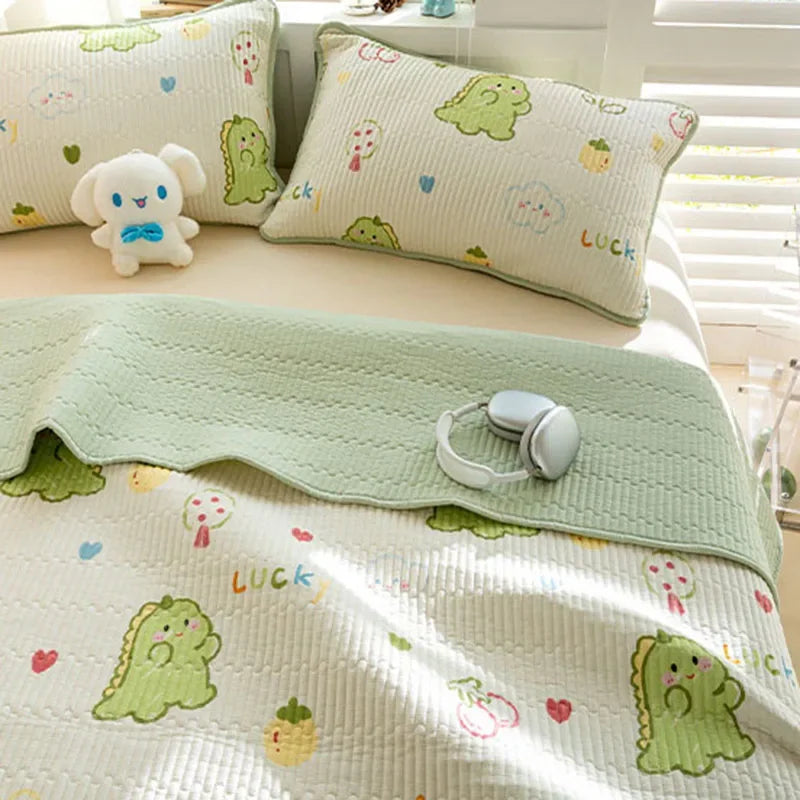 Afralia™ Cartoon Print Foldable Bed Cover Set | Cotton Quilted Cushion Mat
