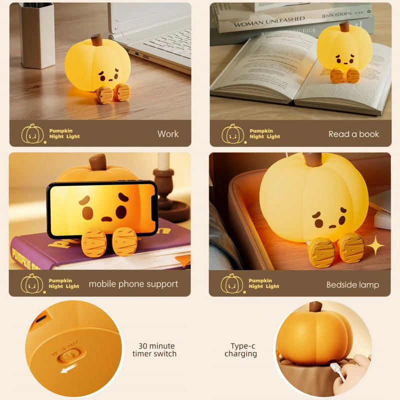 Afralia™ Pumpkin LED Night Light: Rechargeable Cute Silicone Lamp for Kids' Bedroom