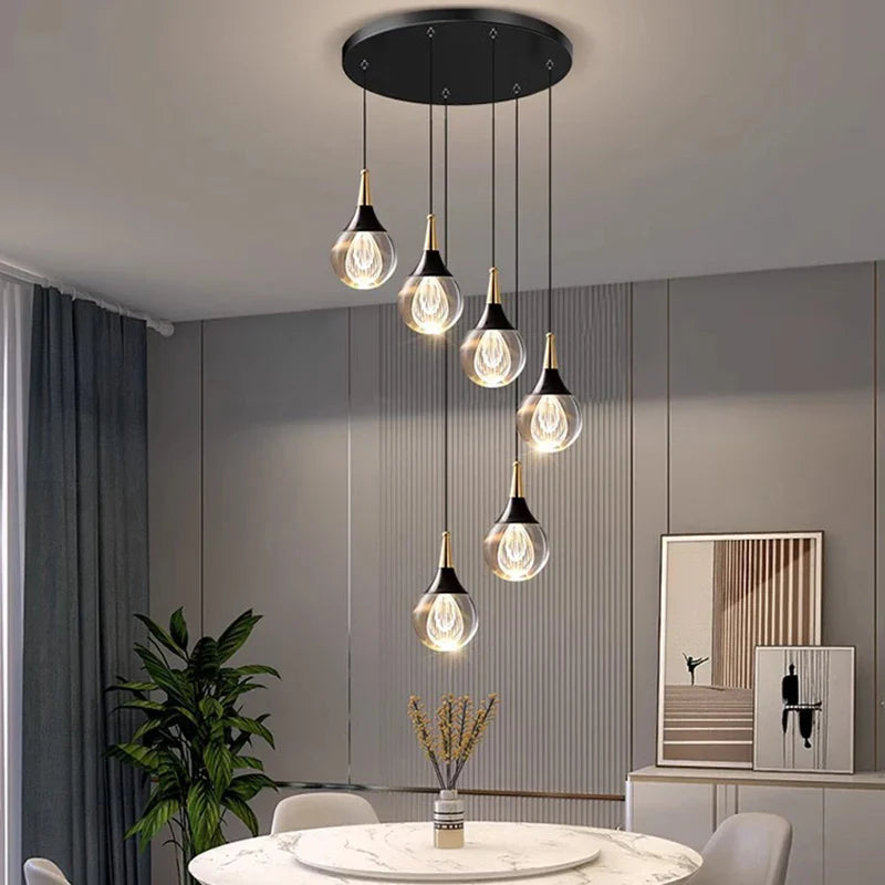 Afralia™ Crystal Chandelier Stair Pendant Lamp Living Room Interior Lighting