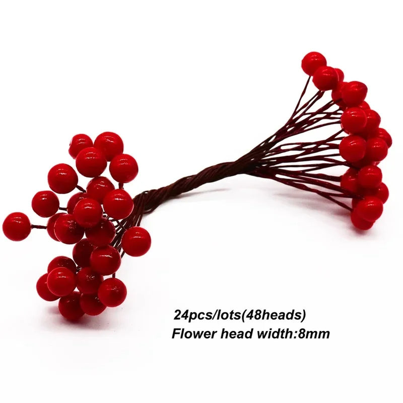 Afralia™ Red Flower Cherry Stamen Berries Bundle for DIY Christmas Wedding Decor