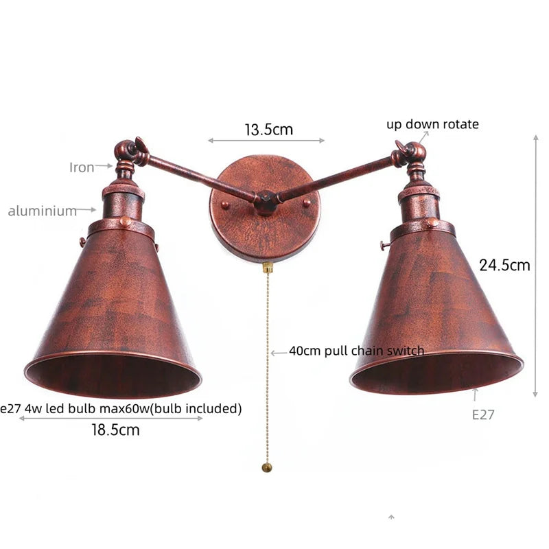 Afralia™ Loft Plug-in LED Wall Lamps Industrial Silver Vintage 2 Heads Lighting