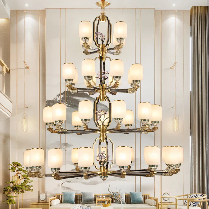 Afralia™ Zen Copper Chandelier with Jade for Living Room & Restaurant