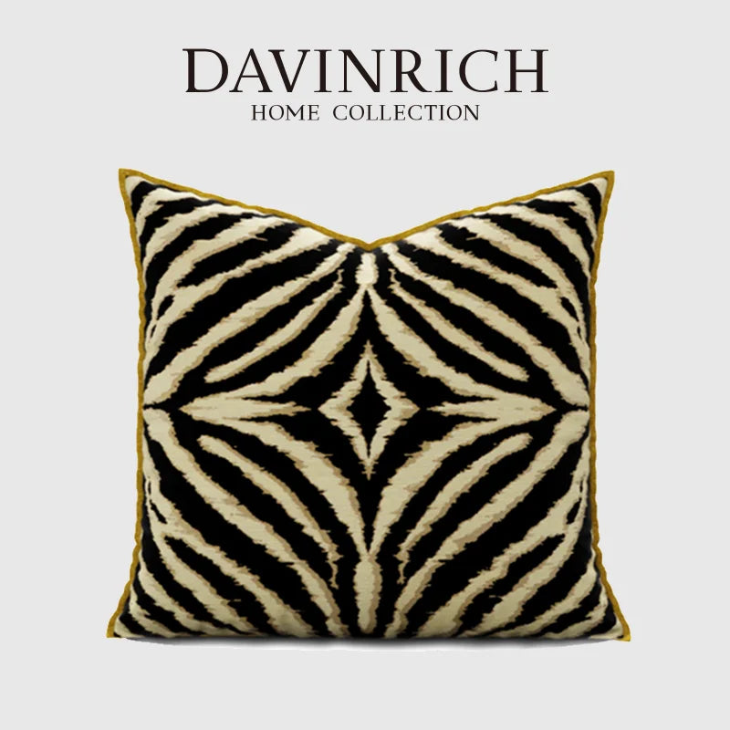 Afralia™ Gold Zebra Pattern Jacquard Pillow Cover - Modern Luxury Decor