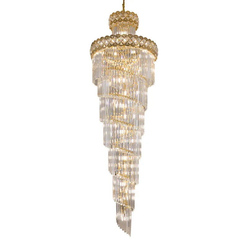 Afralia™ Gold Stainless Steel Crystal Chandelier for Long Villa Staircase Lighting