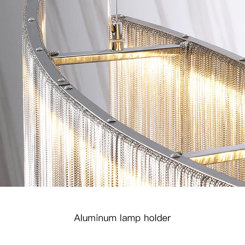 Afralia™ LED Tassel Chandelier Pendant Light for Living Room Villa Hall Silver Lustre