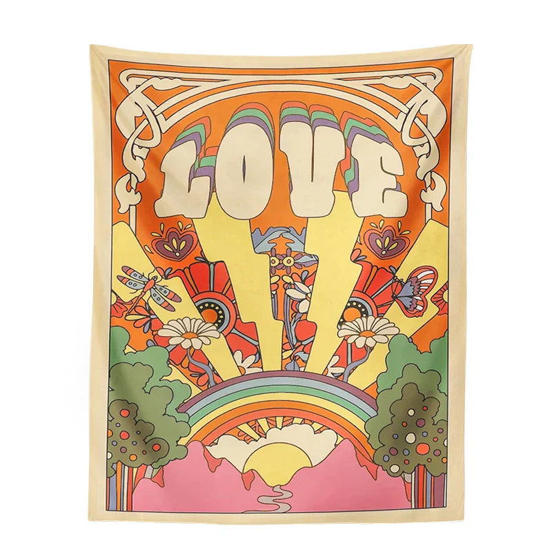 Afralia™ Retro Love Sun Rainbow Tapestry - Psychedelic Hippie Wall Art for Home Decor