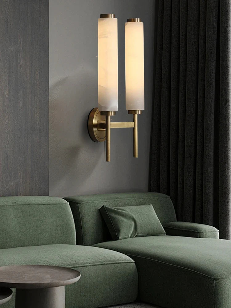 Afralia™ Modern Bronze Brass Wall Lamp with Natural Marble for Living Room Décor