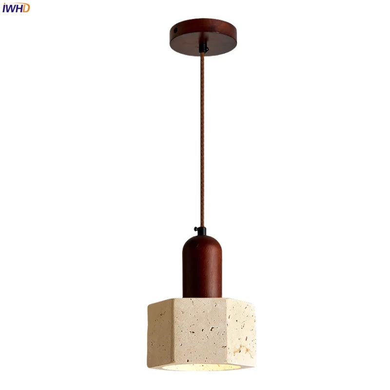 Afralia™ Yellow Travertine LED Pendant Lights | Mid Century Modern Hanging Lamp for Home and Kitchen