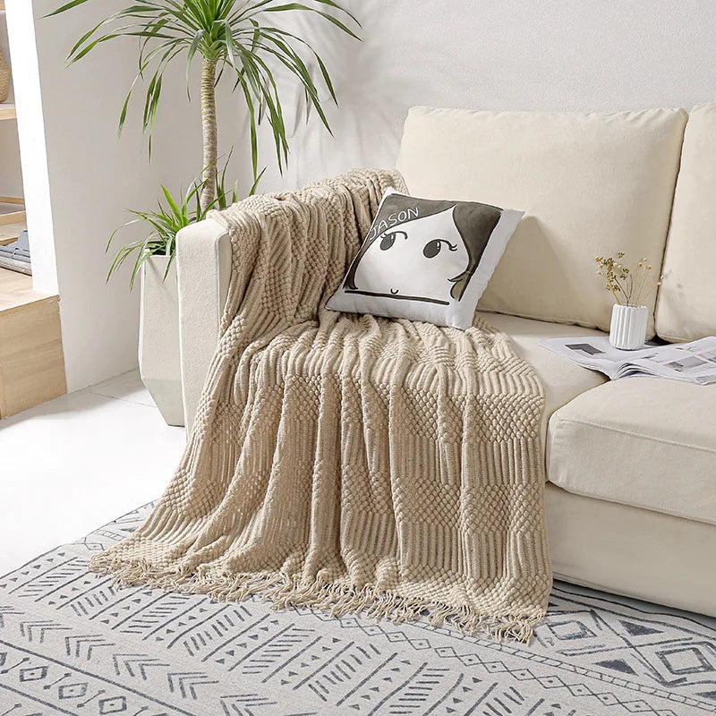 Afralia™ Chunky Knit Tassel Blanket | Vintage Farmhouse Luxury Oversized Sofa Throw