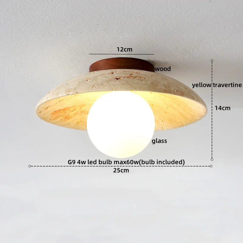 Afralia™ Wood Yellow Travertine LED Ceiling Light Fixture Modern Style Lighting