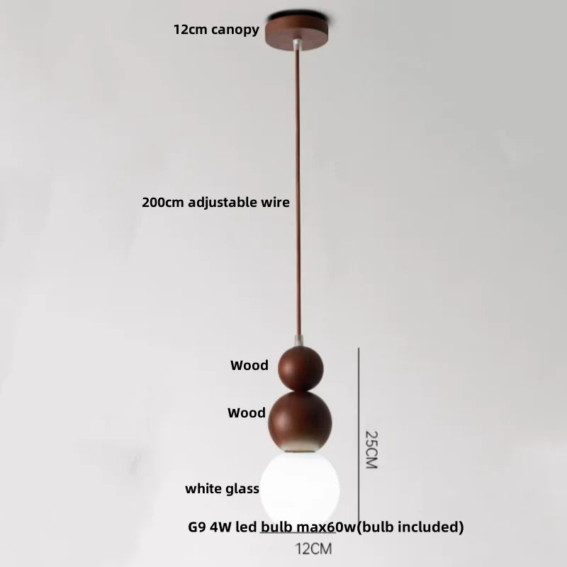 Afralia™ White Glass LED Pendant Lamp with Wood Base - Nordic Modern Hanging Light