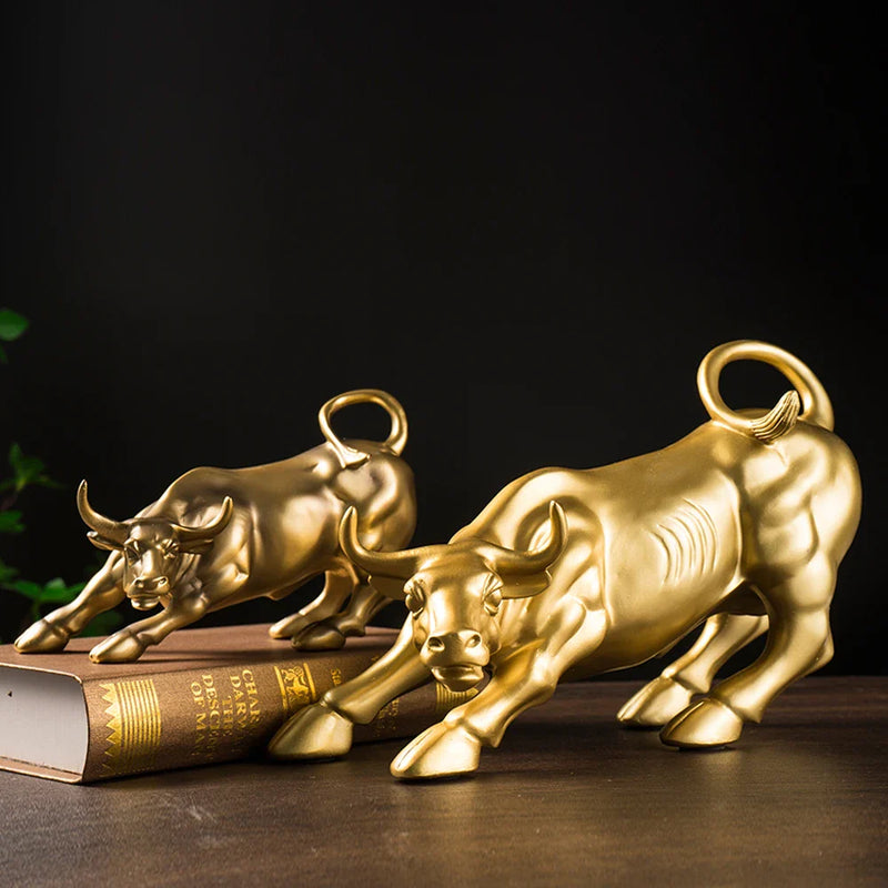 Afralia™ Bull Figurine: Resin Wall Street Cattle Statue for Feng Shui Home Decor