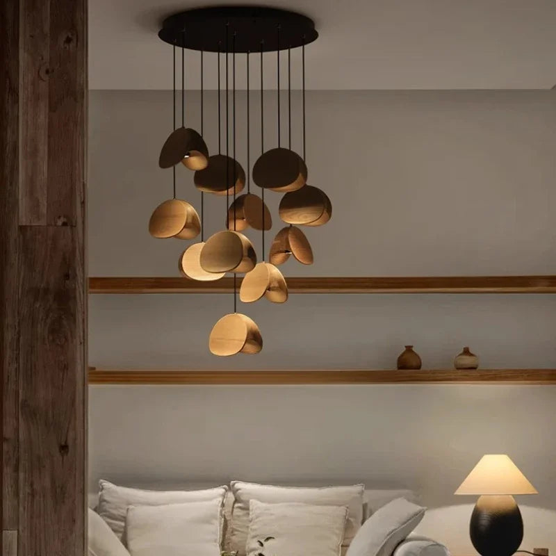 Afralia™ Wabi-sabi Wood Chandelier: Zen Tea Room Staircase Light, Retro Living Room Design