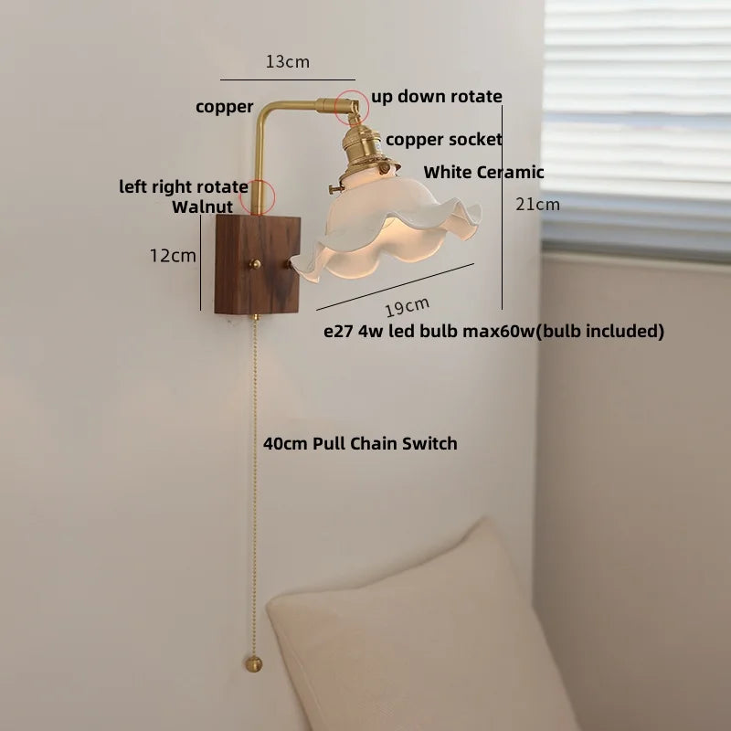 Afralia™ Walnut Brass Ceramic LED Wall Sconce | Modern Nordic Rotatable Stair Light