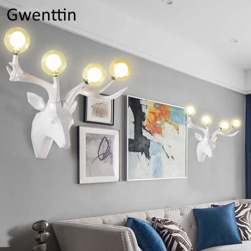 Afralia™ Resin Antlers Wall Sconce: Modern LED Deer Light Fixture for Home Decor