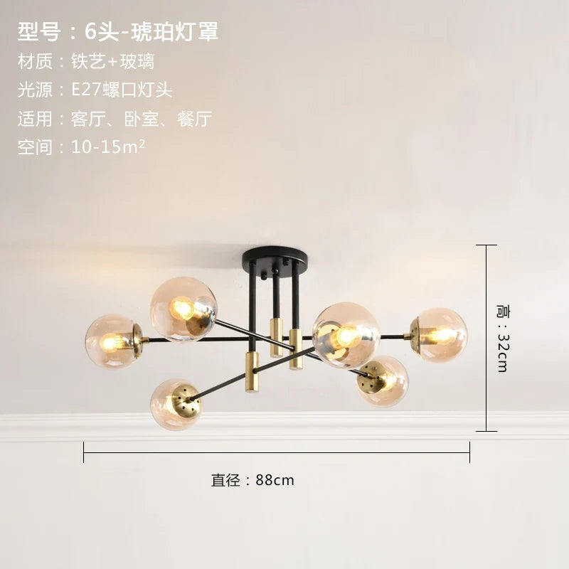 Afralia™ Glass Ball LED Chandelier Ceiling Light for Living Room and Kitchen