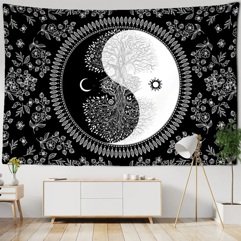 Afralia™ Moon Tree Life Tapestry: Kawaii Mandala Wall Hanging for Boho Room Decor