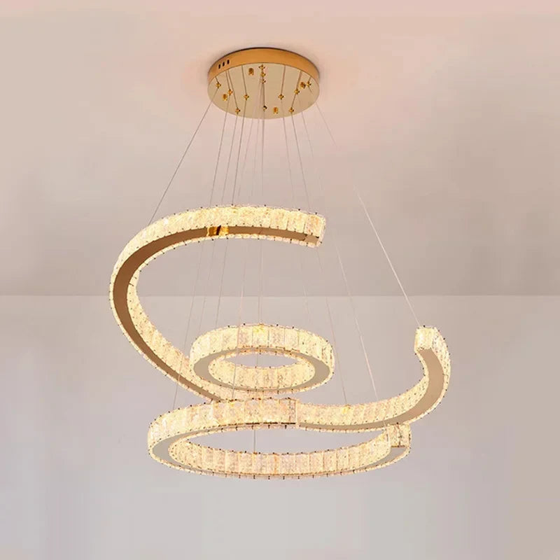 Afralia™ Luxury Gold LED Crystal Chandelier for Living & Dining Room Home Decor