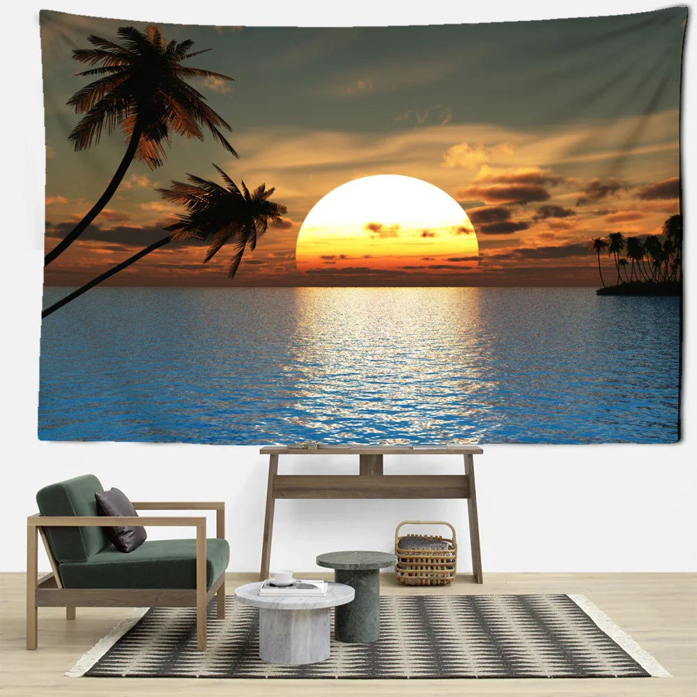 Afralia™ Sunset Seaside Landscape Tapestry Wall Hanging for Bohemian Hippie Decor