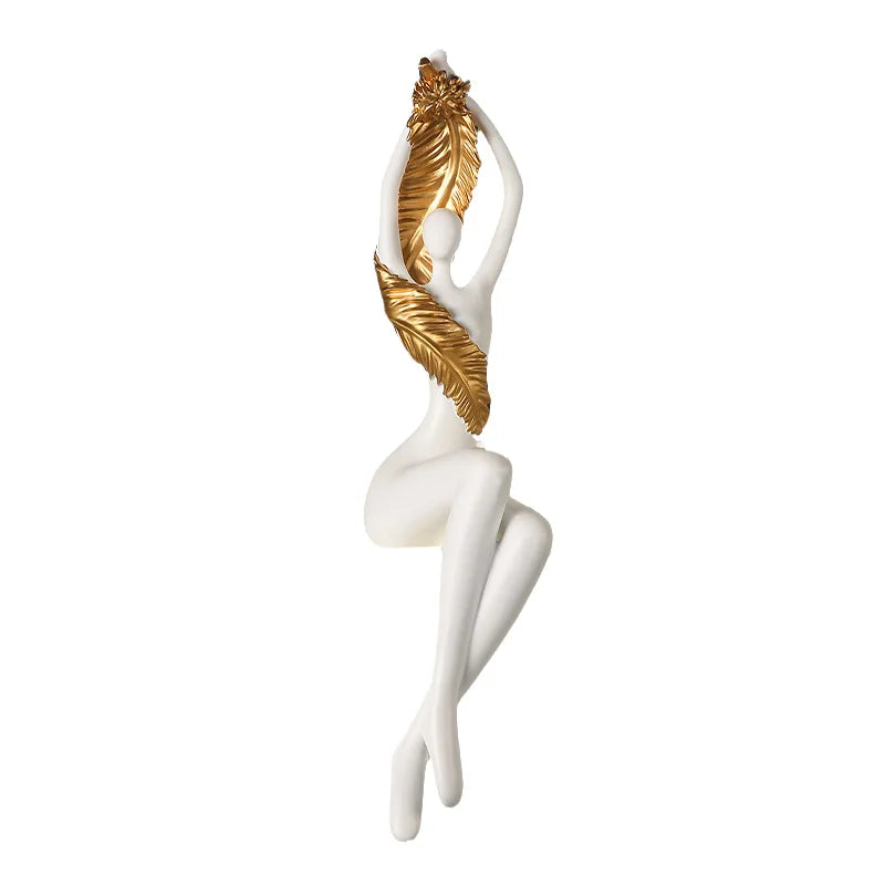 Afralia™ Large Nude Feathered Body Sculpture | Modern Abstract Sitting Figurine Statues