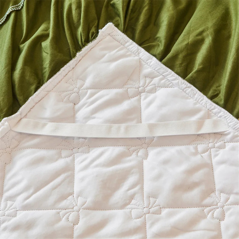 Afralia™ Cotton Lace Ruffles Quilted Bed Skirt Set with Pillowcases