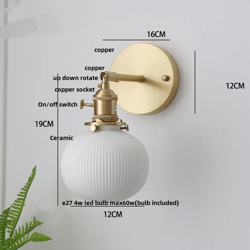 Afralia™ Ceramic Copper Wall Lamp Sconce with Pull Chain Switch for Modern Decor